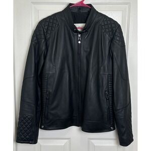 Boda Skins Men's Black Leather Maverick Biker Jacket Size Small Slim Fit